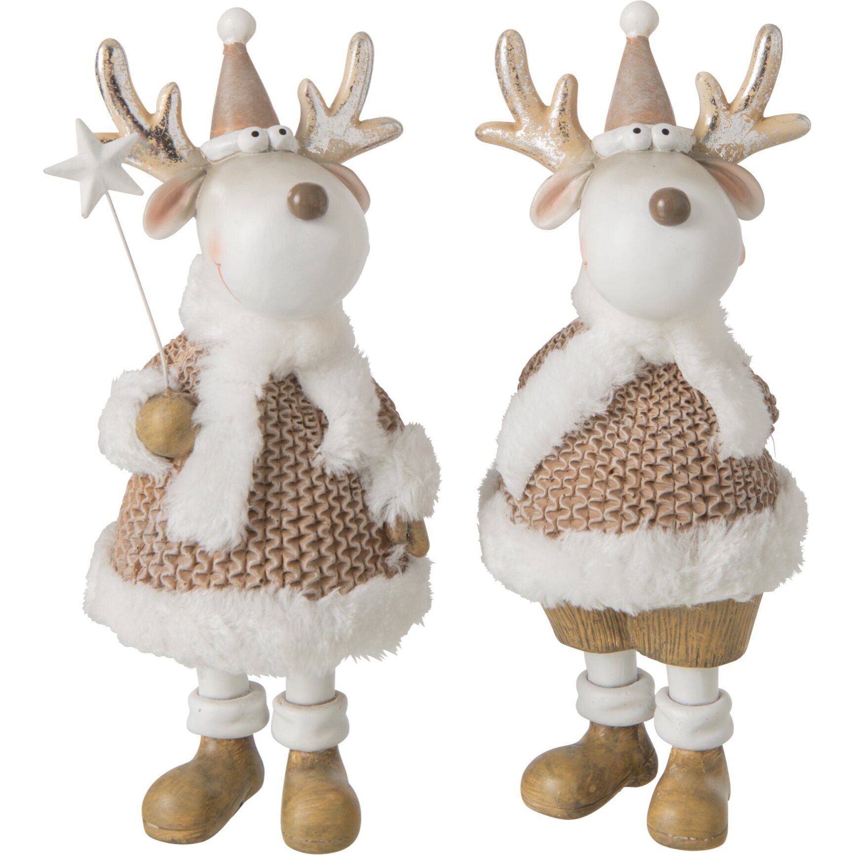J-Line Renne habits d’hiver - polyrésine - blanc/beige - large - assortiment de 2
