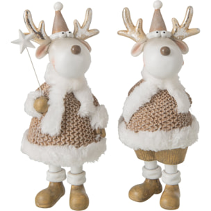 J-Line Renne habits d’hiver - polyrésine - blanc/beige - large - assortiment de 2