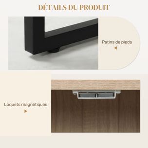 Buffet design motif à chevrons 3 portes 2 étagères dim. 108x40x80cm acier noir effet chêne clair