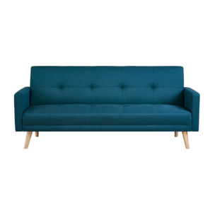 Canapé scandinave convertible 3 places en tissu bleu canard VANSO