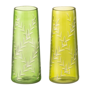 J-Line vase Feuille - verre - vert - small - 2 pièces - 15 cm de hauteur