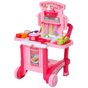 Cuisine pour enfant 42 accessoires fonction chariot et valise 3 en 1 dim. 59L x 47l x 42,5H cm rose