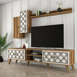 Mobile porta TV Dpinzaut, Credenza da soggiorno, Armadio basso per TV, Base parete attrezzata, 180x35h44 cm, Noce e Bianco