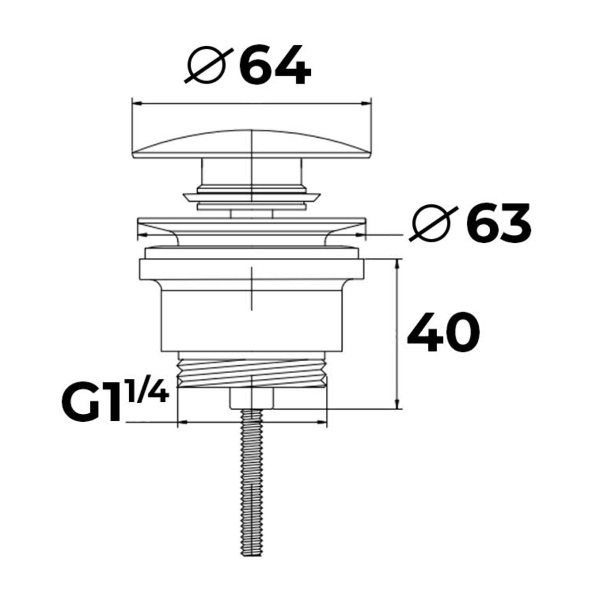 Bonde clic-clac 5/4 avec trop-plein noir mat pour lavabo et vasque (VF785BL)