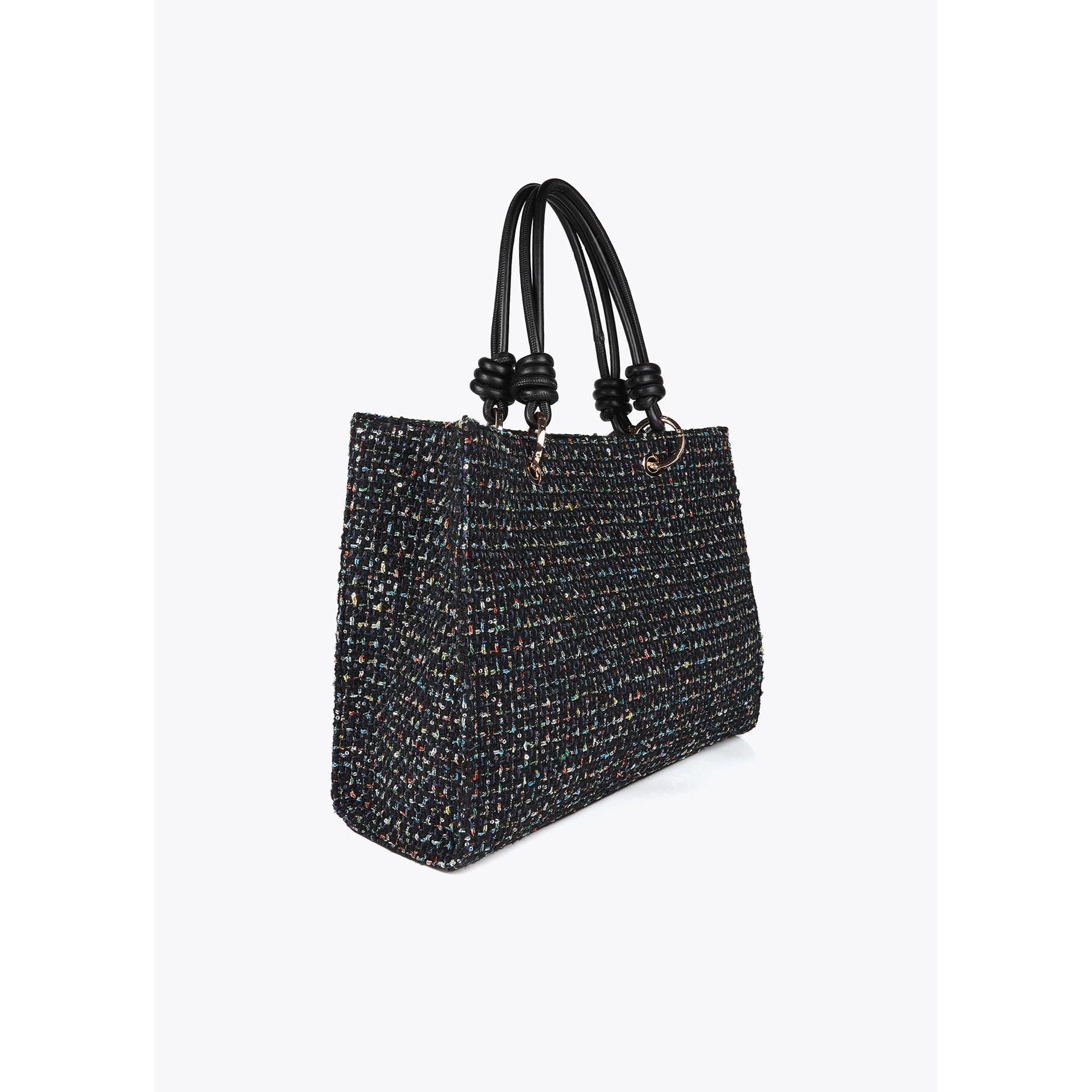 Borsa Tweed con Manici Effetto Pelle