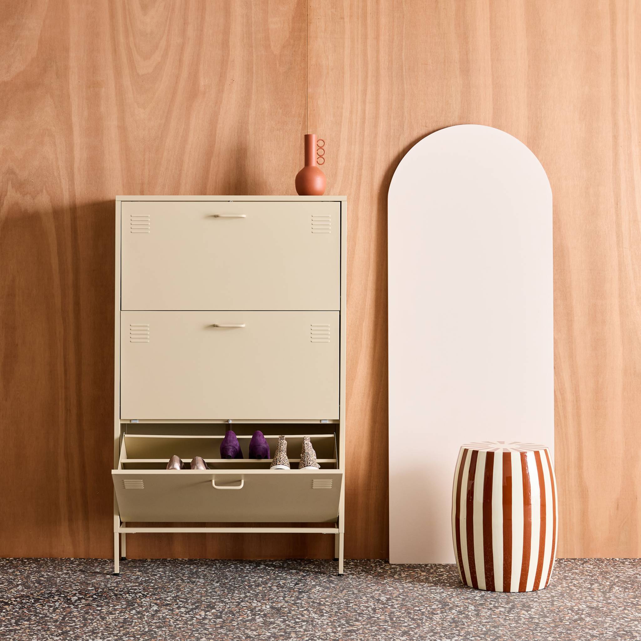 Meuble à chaussures industriel métal 3 abattants ALABAMA