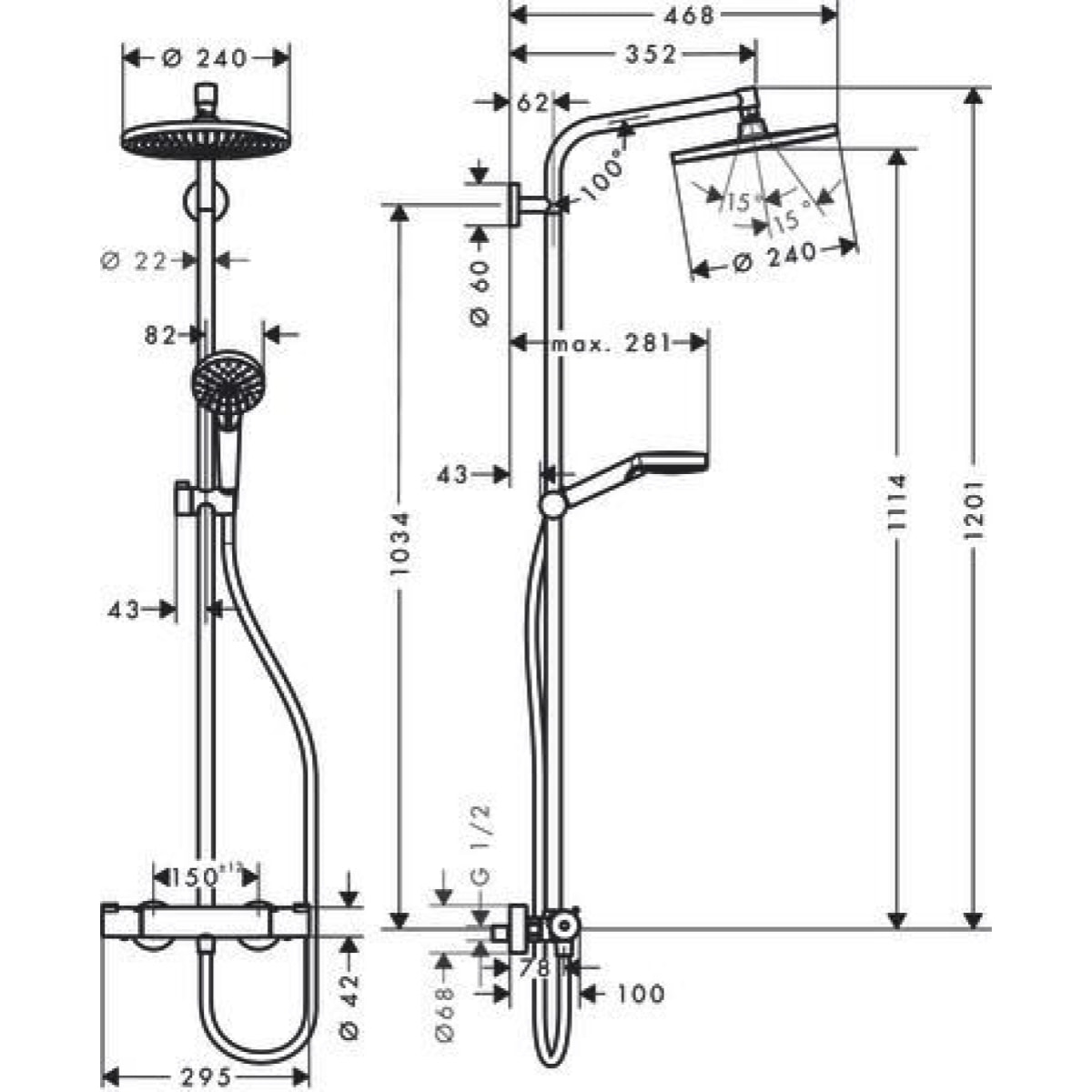 Colonne de douche HANSGROHE Crometta S - 240 1jet EcoSmart avec mitigeur thermostatique - 27268000