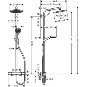 Colonne de douche HANSGROHE Crometta S - 240 1jet EcoSmart avec mitigeur thermostatique - 27268000