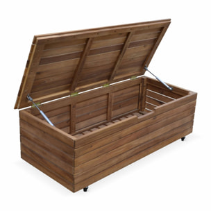 Coffre de jardin en bois - Saragosse - 130L. rangement coussins 107x48.5cm avec vérins et roulettes