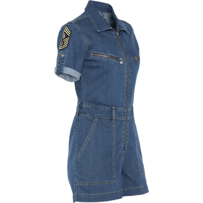 TRSWIFT2W SHORT JUMPSUIT WITH MILITARY BADGES IN STRETCH DENIM  97% COTTON 3% ELASTANE Blu