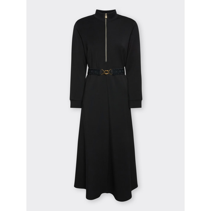 Elena Mirò - Vestido en scuba con cinturón - Negro