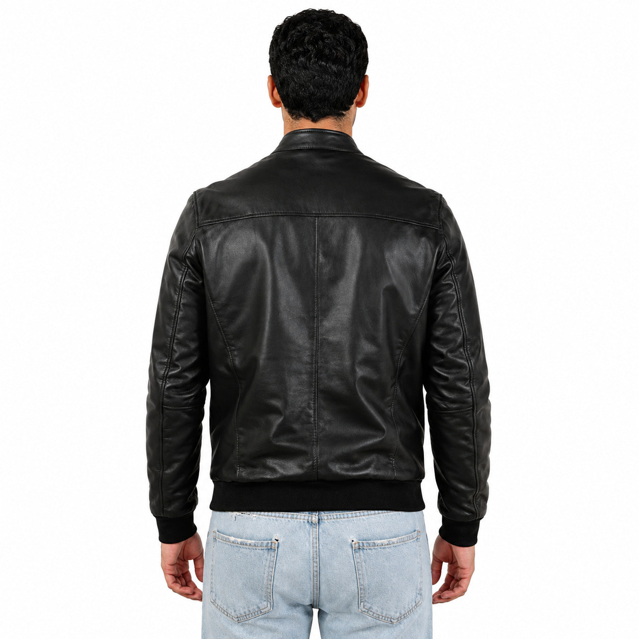 Giubbino in vera pelle di vitello foderato con trapunta invernale Nero-Slim Fit