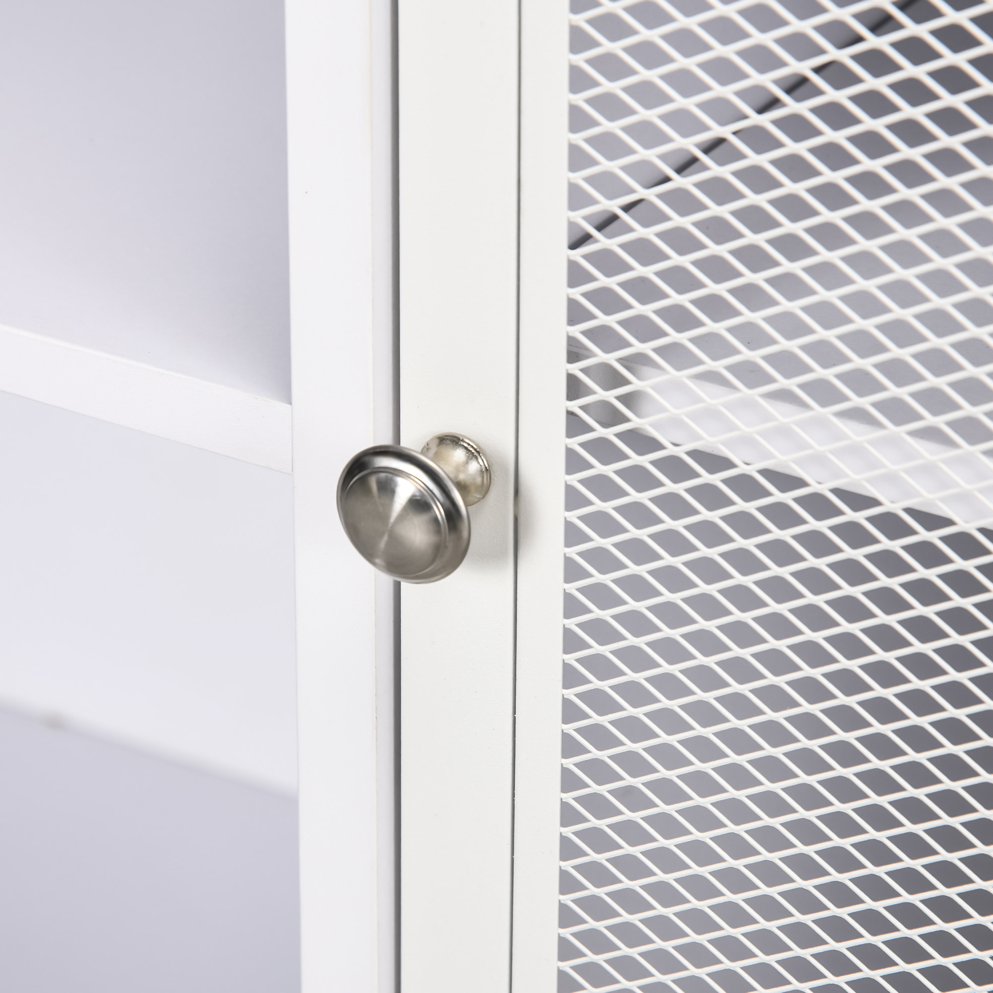 Buffet 4 compartiments porte grillagée avec étagère - dim. 120L x 37l x 81,5H cm - acier panneaux blanc