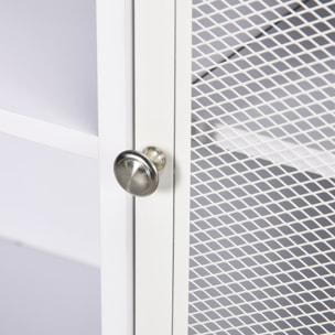 Buffet 4 compartiments porte grillagée avec étagère - dim. 120L x 37l x 81,5H cm - acier panneaux blanc