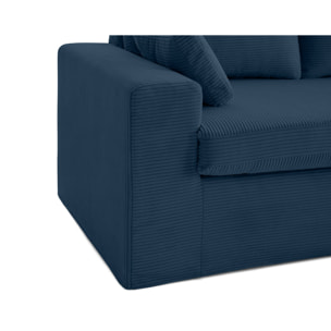 Calgary - canapé d'angle déhoussable et modulable 3 places + 1 pouf en velours côtelé - Bleu
