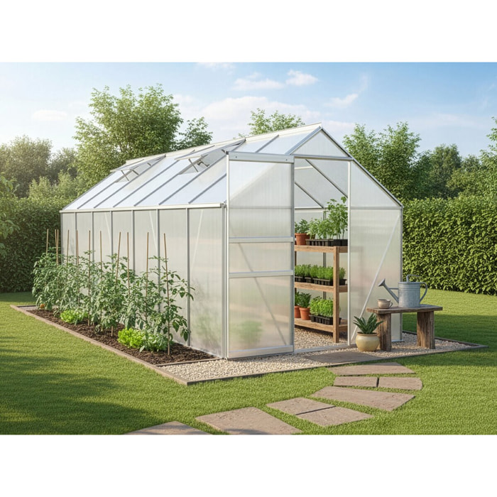 Serre jardin en polycarbonate 430 x 190 x 195 cm "Basilic" - 8,17 m² - Gris