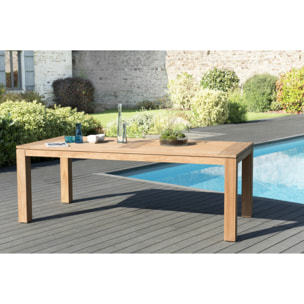 HALICE - SALON DE JARDIN EN BOIS TECK 6/8 pers -1 Table rectangulaire 220*100 cm et 6 chaises textilène taupe