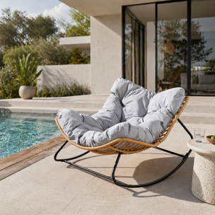 Fauteuil à bascule en résine tressée coussin gris BARCELONA