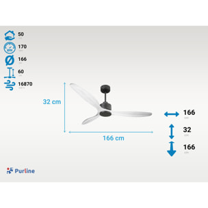 Ventilateur de plafond Réversible  Thermostat Wifi Moteur à courant continu Toits en pente Télécommande Hypersilence Mémoire