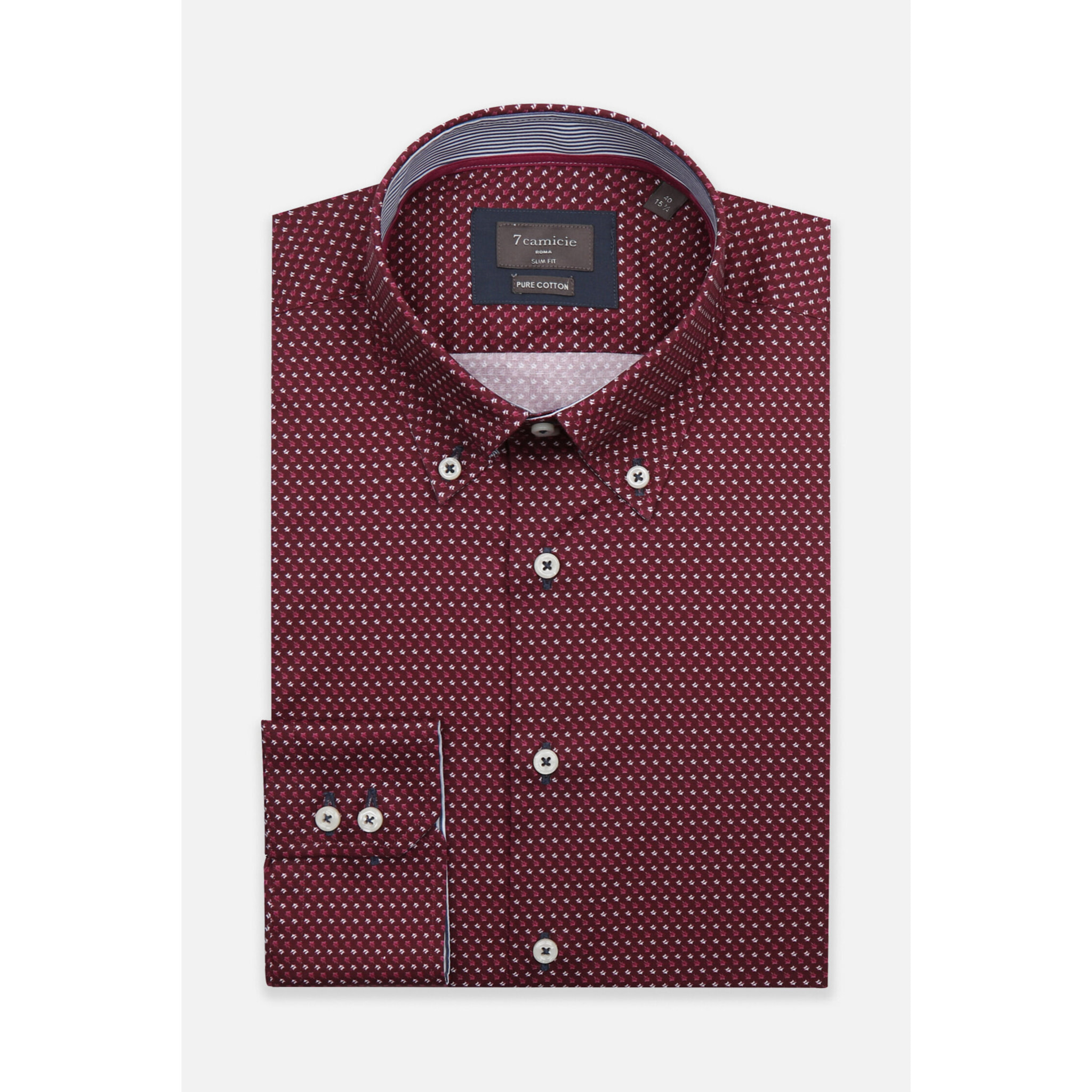 Camicia Uomo 2 Bottoni Button Down Slim Popeline Stretch Stampato Ciclamino e Bianco