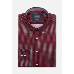 Camicia Uomo 2 Bottoni Button Down Slim Popeline Stretch Stampato Ciclamino e Bianco