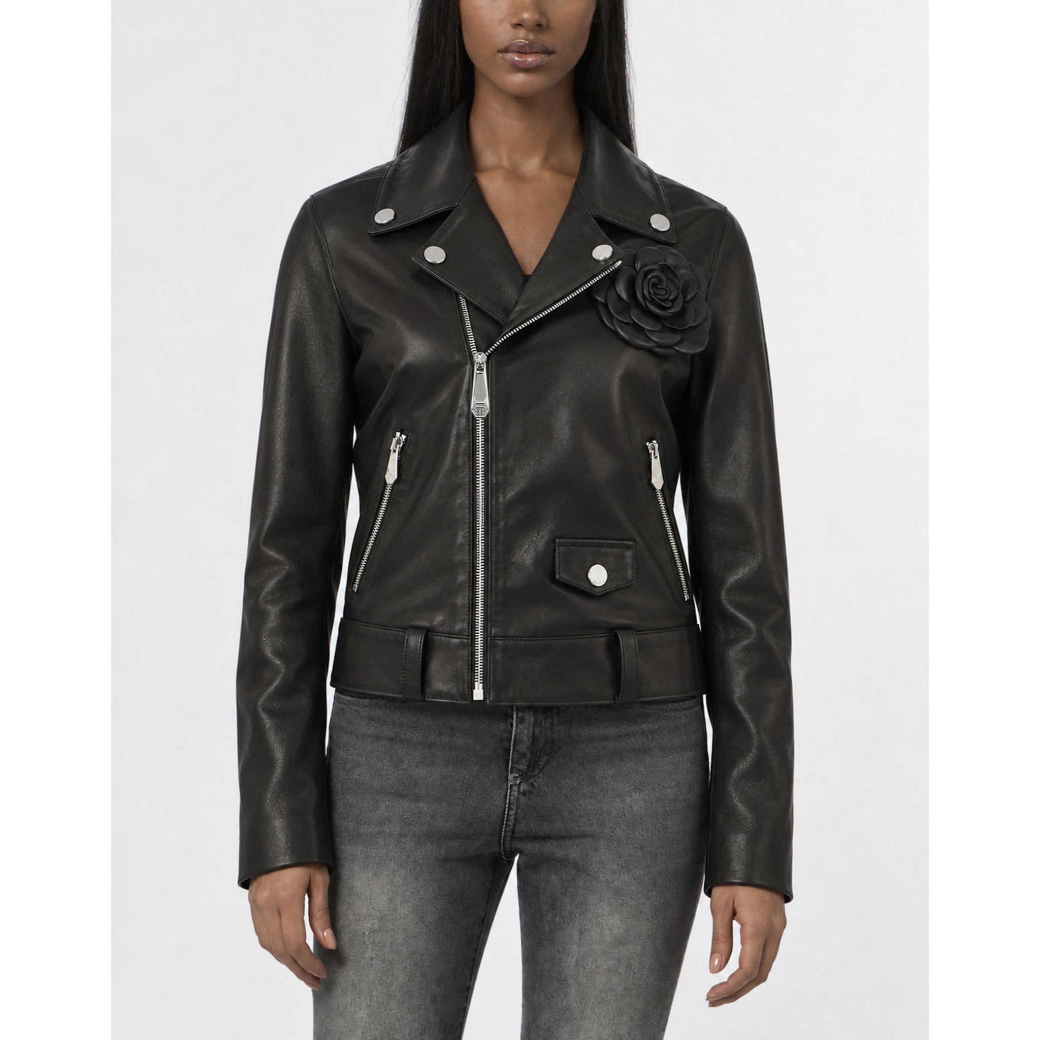 PHILIPP PLEIN Chaqueta biker oversize FLOWER