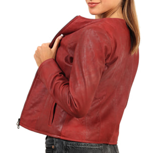 Giubbino in pelle di vitello rifinizione dakota bordeaux-Slim Fit