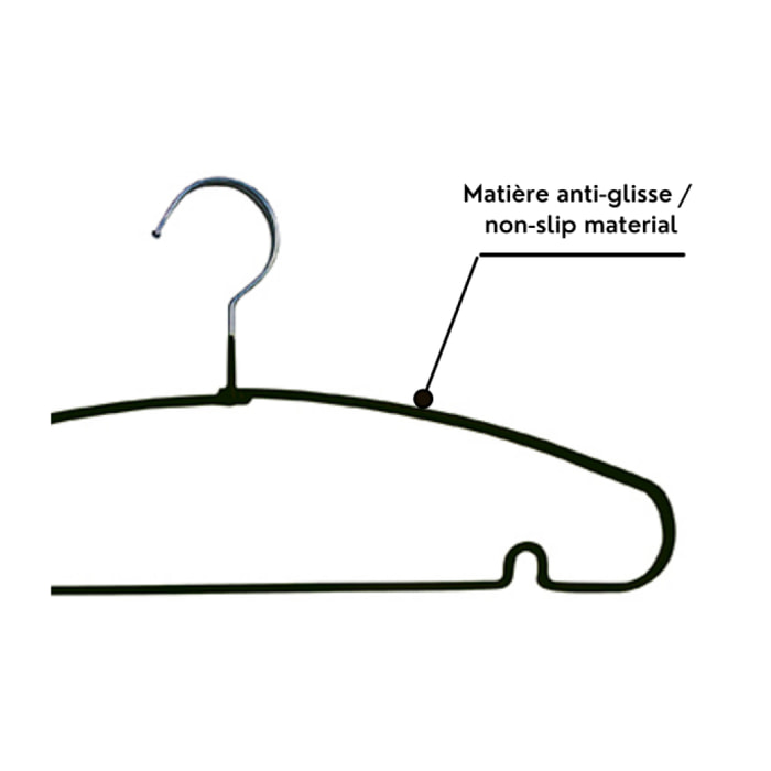 Lot de 10 cintres en acier plastifié antiglisse Noir MSV