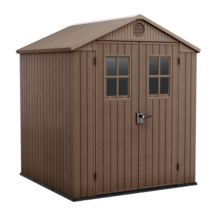 Darwin 6x6 - Casetta da Giardino 190x221x183 cm 2 Ante per deposito attrezzi finitura effetto legno Evotech+ in Resina Marrone