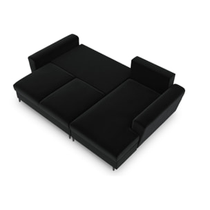Canapé d'angle droit convertible avec coffre de rangement "Kyoto" 4 places en velours noir
