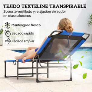 Tumbona Plegable, Tumbona Jardín Exterior con Respaldo Ajustable en 4 Posiciones, Asas de Transporte y Respaldo de Textilene, Carga 120 kg, para Terraza, Piscina, Playa, 175x58x68 cm, Azul