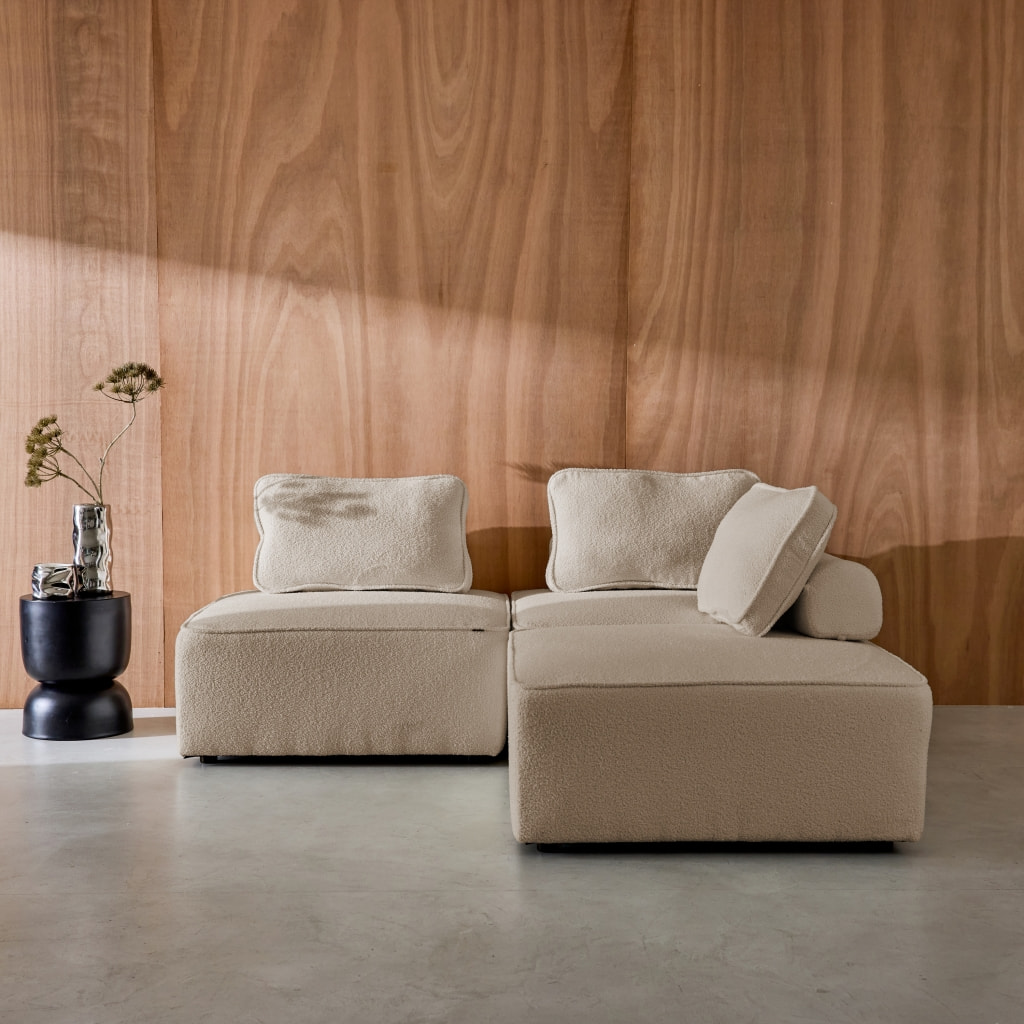 Lot de 3 chauffeuses pour canapé modulable tissu bouclette beige 1 place Bao. L 90 x P 90 x H 74cm