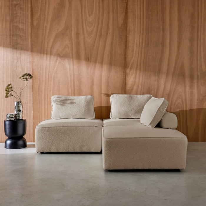 Lot de 3 chauffeuses pour canapé modulable tissu bouclette beige 1 place Bao. L 90 x P 90 x H 74cm