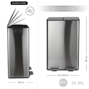 Poubelle tri Sélectif ALIYA 60L (2x30L) Acier Brossé Spirella