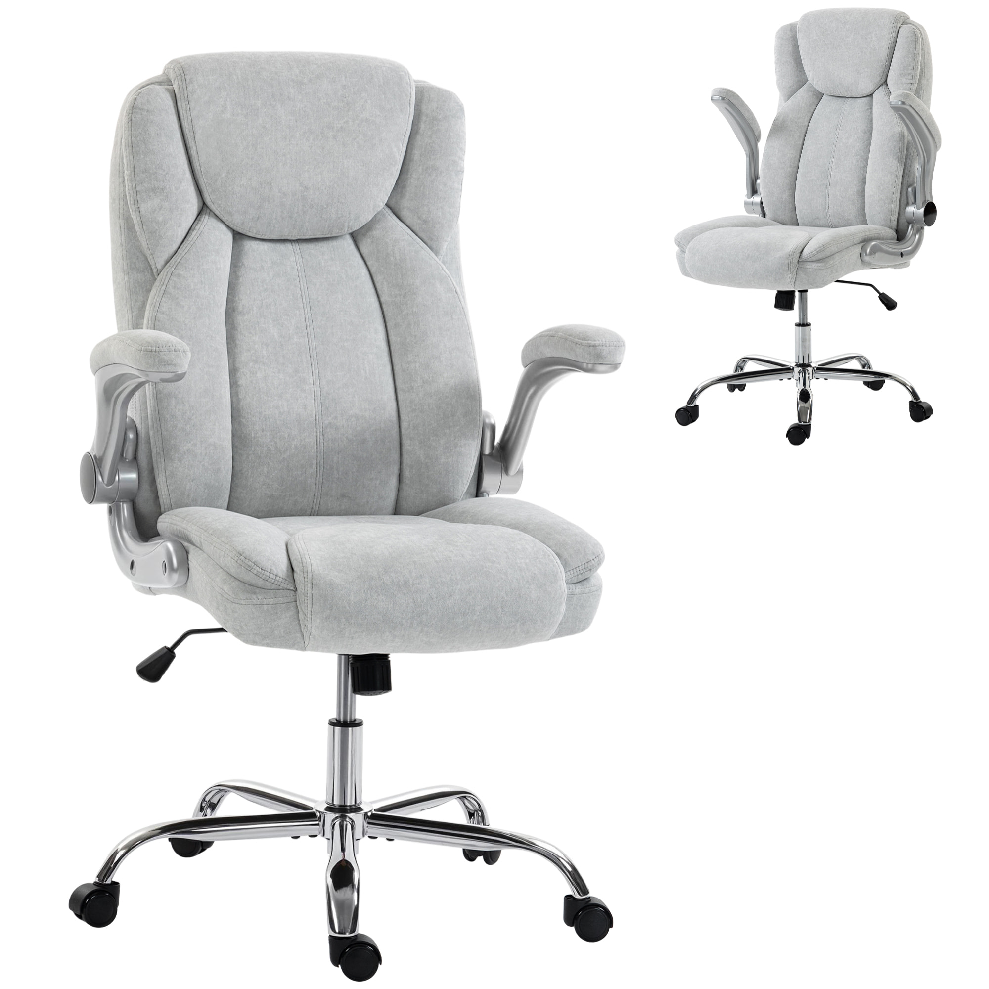 Silla de escritorio Ergonómica, Silla de Oficina con Respaldo Alto, Reposabrazos Abatibles, Asiento con Muelles, Altura Ajustable, Función Basculante, Tapizado en Terciopelo, Crema