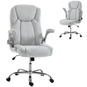 Silla de escritorio Ergonómica, Silla de Oficina con Respaldo Alto, Reposabrazos Abatibles, Asiento con Muelles, Altura Ajustable, Función Basculante, Tapizado en Terciopelo, Crema