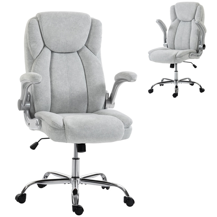 Silla de escritorio Ergonómica, Silla de Oficina con Respaldo Alto, Reposabrazos Abatibles, Asiento con Muelles, Altura Ajustable, Función Basculante, Tapizado en Terciopelo, Crema