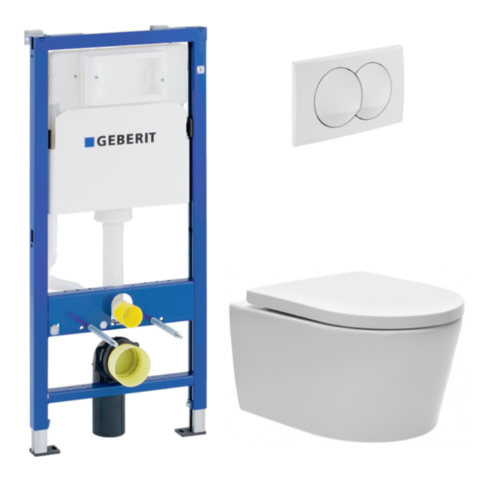 Duofix UP100 Pack WC bâti + WC suspendu sans bride avec abattant SoftClose Swiss Aqua Technologies + plaque (GEBSTBRWR02MAN-FR)