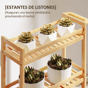 Carrito Auxiliar con Ruedas de Bambú, Carrito de Cocina Estrecho de 3 Niveles con Asa, para Salón, Baño, Espacios Pequeños, 55x20x75 cm, Natural