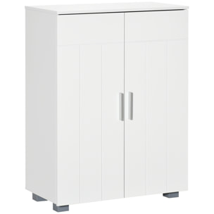 Meuble bas de salle de bain sur pied - 2 portes, 2 étagères réglables - dim. 60 x 30 x 80 cm - MDF blanc