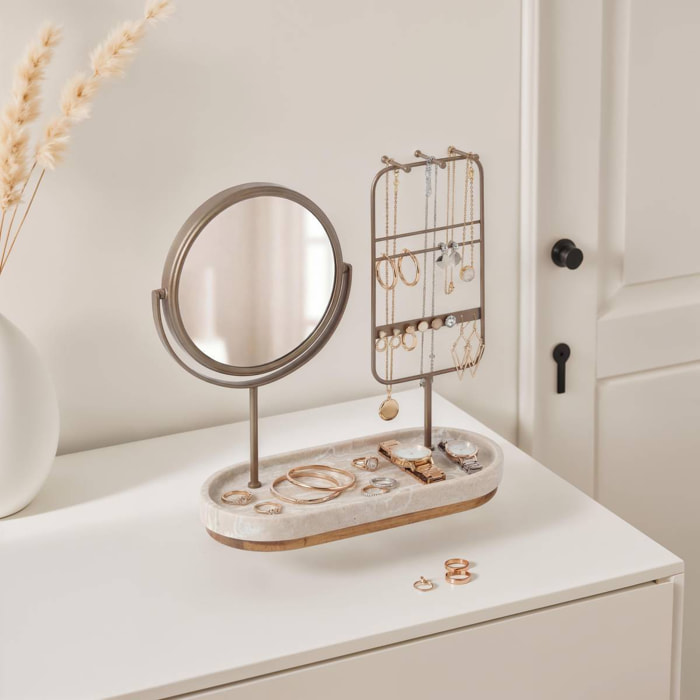 Miroir de beauté porte-bijoux Come ovale 25,5x27cm beige
