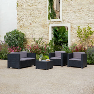 Salon de jardin 4 places en résine tressée avec table et coffre de rangement gris ALICE