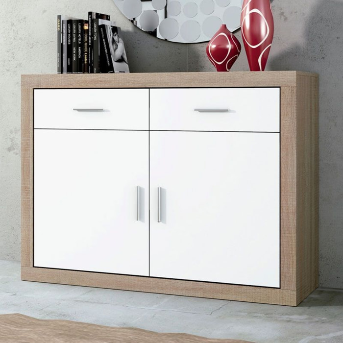 Aparador de 2 puertas y 2 cajones alta capacidad en cambria y blanco 120 cm Nuka Cambria - Blanco