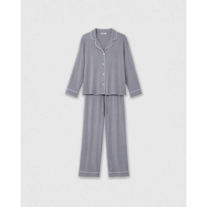 Pigiama lungo camicia in viscosa donna indaco