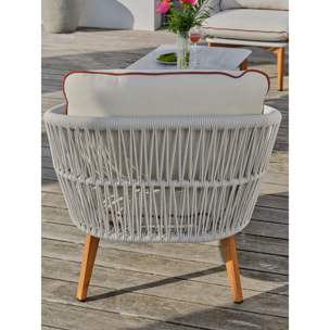 CUZCO - Salon bas de jardin 5 pl en alu imitation bois et corde tissée