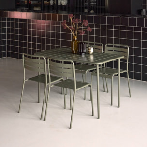 Table de jardin métal + 4 assises kaki en acier. Amelia. 120x70xH72.5cm (12.2kg)