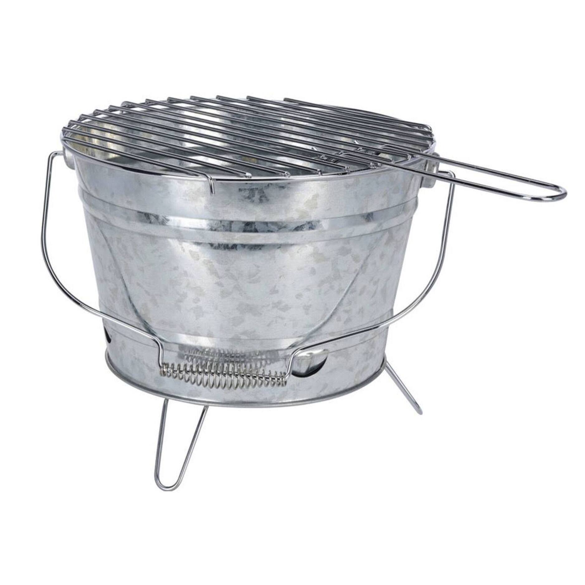 Well home cubo barbacoa acabado en zinc sobre 3 pies plegables con asa