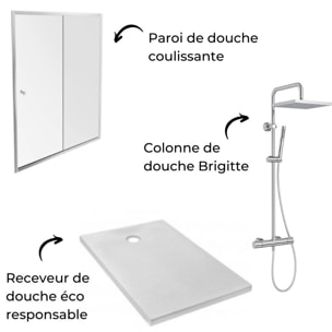 Receveur Ipso + paroi coulissante niche + colonne douche Brigitte