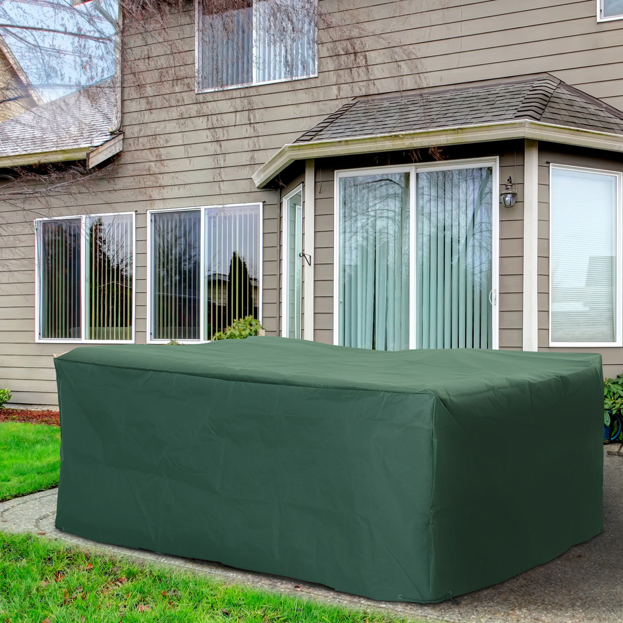 Funda para Muebles de Jardín Exterior 222x155x67 cm Funda Mesa Exterior Protectora Impermeable Anti-UV Antipolvo para Terraza Patio Verde Oscuro