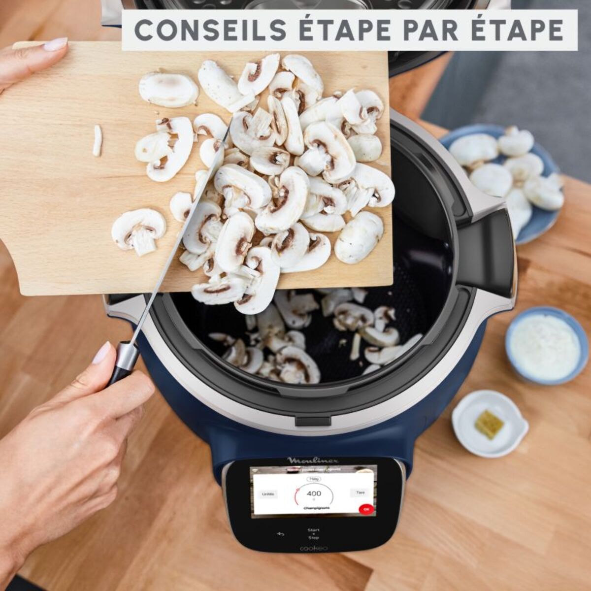 Cookeo MOULINEX CE943410 bleu  touch wifi pro balance integrée 6 L, 13 modes de cuisson, 250 recettes